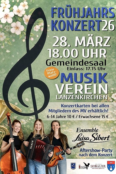 FRÜHLINGSKONZERT DES MV LANZENKIRCHEN Samstag, 28. März 2026nach dem Konzert - AFTER SHOW PARTY  mit dem ENSEMBLE LUISA SIBERT